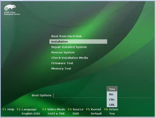 Initial SUSE Boot Options Screen