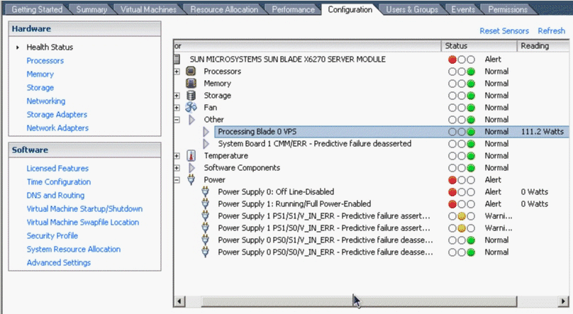 VMware Health Status Screen