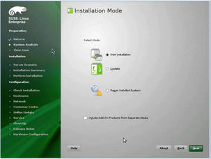 Installation Mode screen