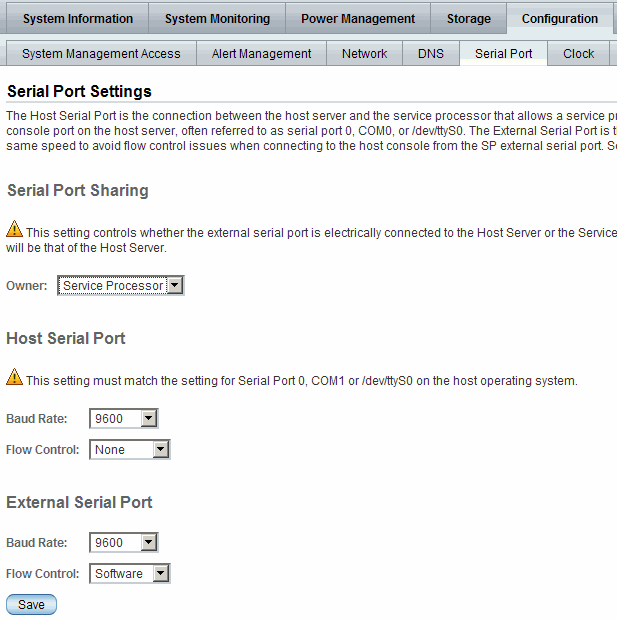 Graphic of the Serial Port Settings page.