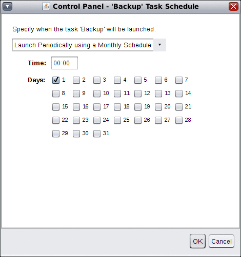 Figure shows the schedule selection window for a recurring backup.