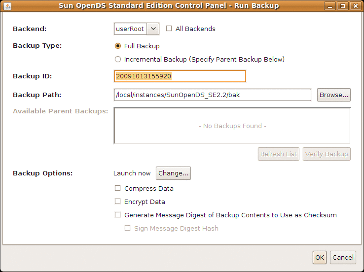 Figure shows backup options in the Control Panel.