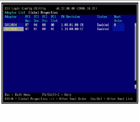 Graphic showing an example LSI Congifuration Utility Main Menu.