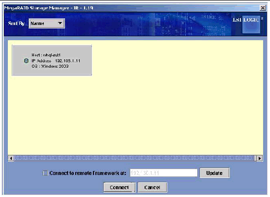 Graphic showing MegaRAID Storage Manager server screen.