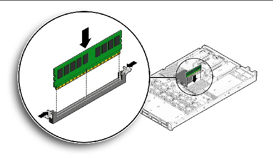 Figure showing how to install a DIMM.