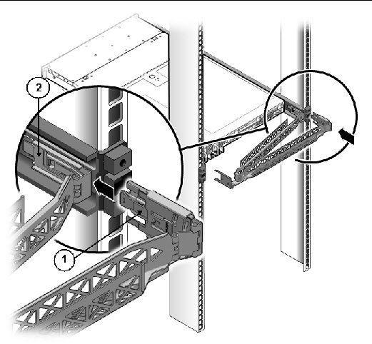 Graphic showing CMA slide-rail connector inserting into the rear of the right slide-rail.
