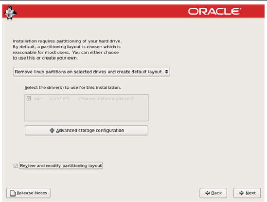 Graphic showing the Disk Partitioning Setup screen.