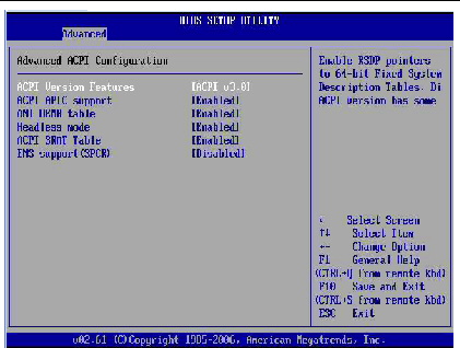 Graphic showing BIOS Setup Utility: Advanced - Advanced ACPI Configuration.