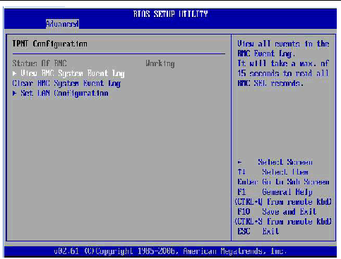 Graphic showing BIOS Setup utility: Advanced - IPMI configuration.