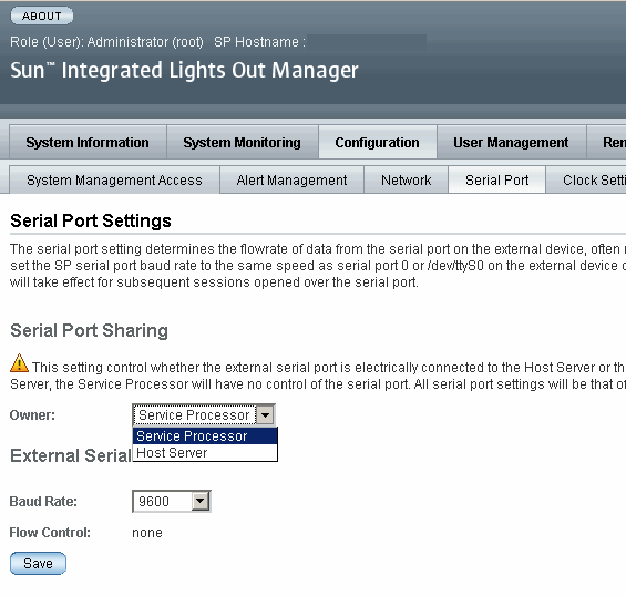 Graphic of the Serial Port Settings page.