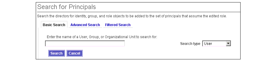 Use the Search for Principals page to locate and specify principals for the new role.