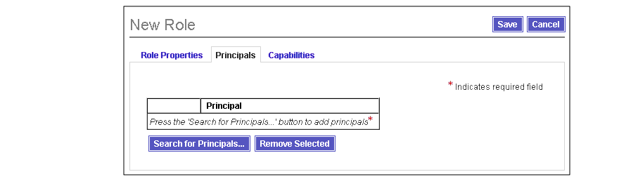 Use the Search for Principals button to specify principals for the new role.