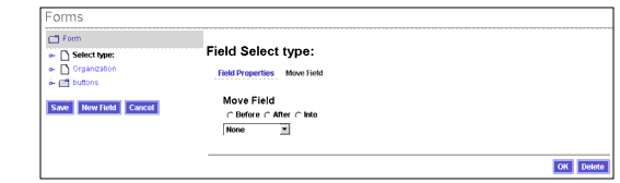 Use the Move tab to change the location of a field element.