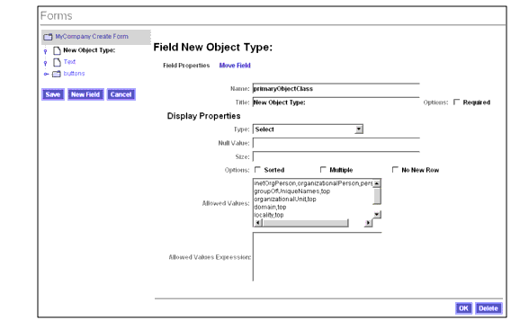 Use the Field Properties page to customize a field element’s  properties.