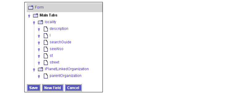 Specify field properties and locations for each node in the Forms tree.