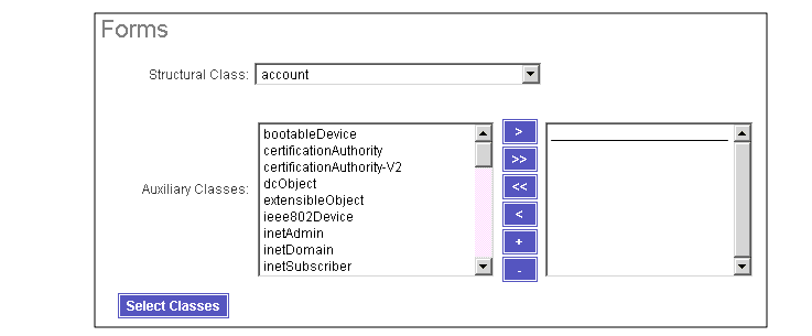 Specify the structural class and the auxiliary class(es) for a new form.