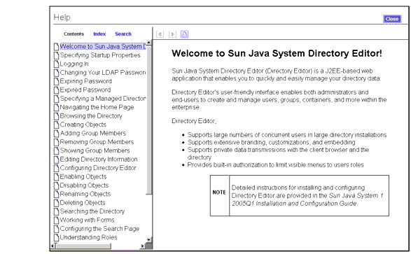 Directory Editor online help window.