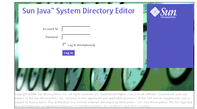 Enter your user name and password on the Directory Editor log in page.