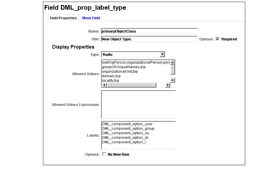 Example property view when editing a field property