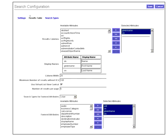 Use the Results Table page to configure the search Results table.