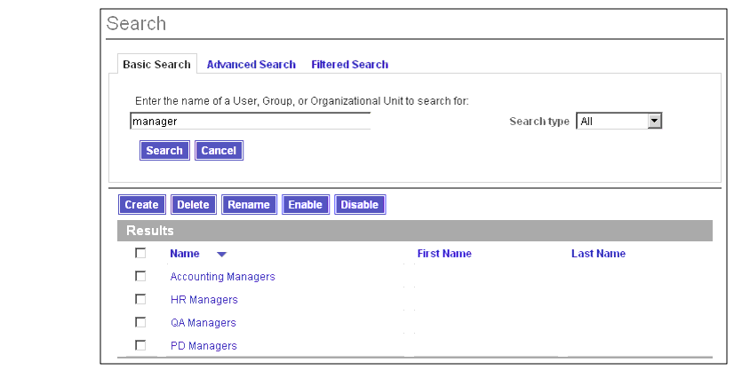 Example results for a Basic Search