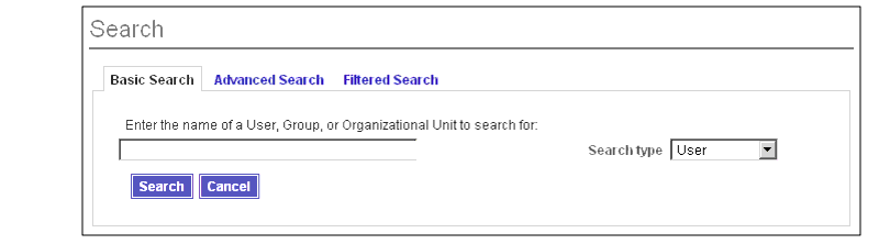 Use the Basic Search tab to search for users, groups, or organizational units.
