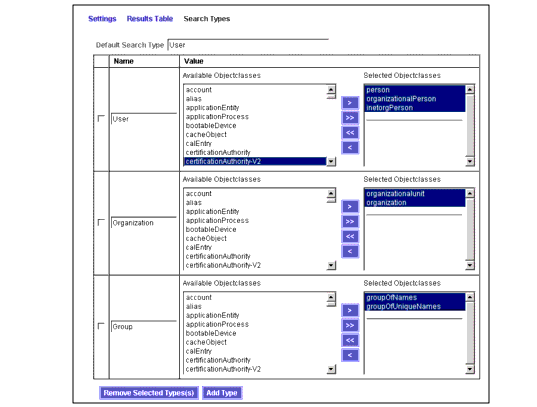 Use the Search Types page to add/remove options to the Search Types drop-down menu.