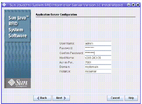 Screen capture showing a sample Application Server Configuration panel for BEA WebLogic Server 8.1 SP4.