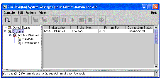 Screen capture of Message Queue Admin Console showing the added broker.
