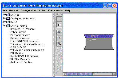 Screen capture showing a view of the RFID Configuration Manager with the Device Profiles node expanded.