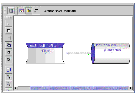Screen capture of the drawing pane showing the visual representation of connecting the filter to the connector.