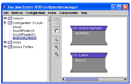 Screen capture showing the RFID Configuration Manager with the newly added configuration object in the drawing pane.