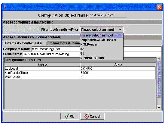 Screen capture showing configuration object dialog box used to change devices.
