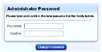 Screen capture showing Management Console Administrator Password dialog box with empty text fields. Buttons is Change Password.