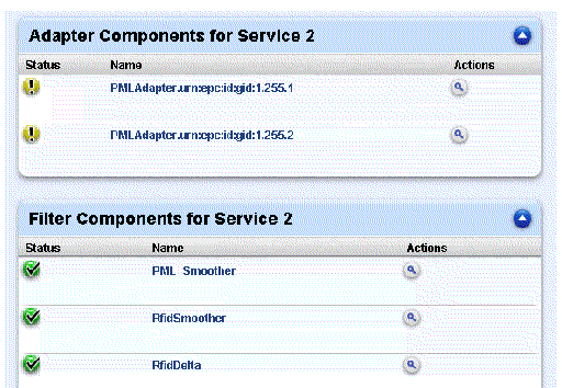 Screen capture showing RFID Management Console Components for specific Services.