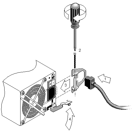 Figure shows the sequence of steps to connect a chassis to AC power.