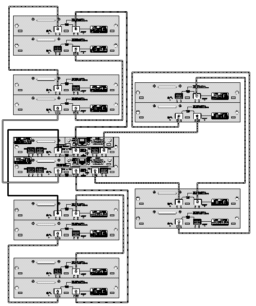 Diagram showing a Sun StorEdge 3510 FC array configuration with six expansion units.