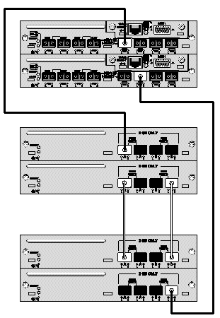 Diagram showing a Sun StorEdge 3511 FC array configuration with two expansion units.