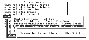 Screen capture showing a sub menu with Controller Unique Identifier <hex> displayed.