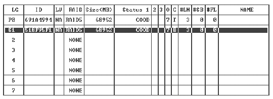 Screen capture shows the logical drive status window with second created logical drive (S1) selected.