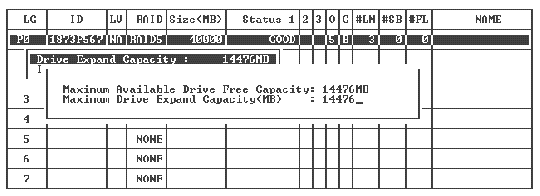 Screen capture shows the Maximum Available Drive Free Capacity and Maximum Drive Expand Capacity configured to the same value (14476 MB).