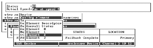 Screen capture shows "Element 2" chosen and its status displayed as "OK" and "Fan at speed 4."