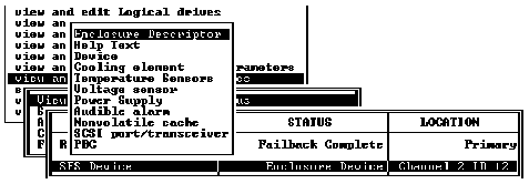 Screen capture shows a list of environmental sensors and other hardware components of the SES device with "Cooling element" selected.