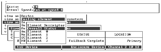 Screen capture shows Cooling element status with "Overall Status" chosen.