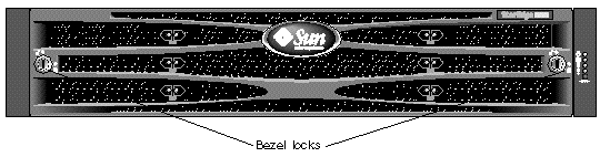 Figure displaying the front bezel and the bezel locks on the right and left sides of the bezel. 
