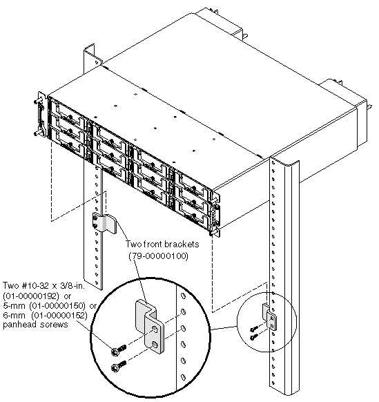 Figure showing the front bracket position on the rack face.