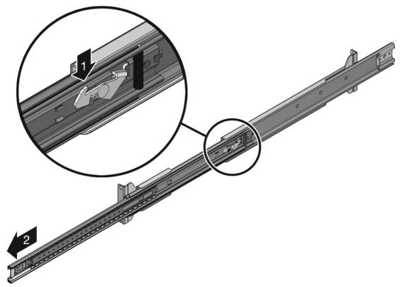 Figure showing how to release the slide rail lock.