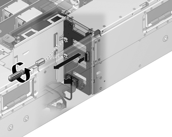 Removing the two bus-bar nuts and removing the power distribution board from the chassis.