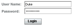 Screen capture of form with User Name and Password text
fields and a Login button.