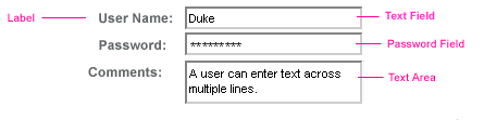 Screen capture of form. "User Name" labels a text field.
"Password" labels a password field. "Comments" labels a text area.